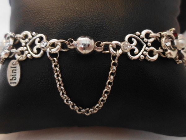 Schmuckset, Trachtenkette plus Armband mit Perlen und Strass, dunkelrot