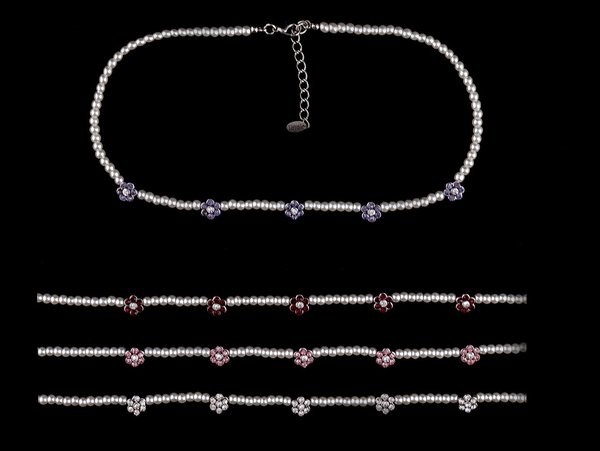 Trachtenkette Daisy, Perlenkette mit Strassblümchen in div. Farben